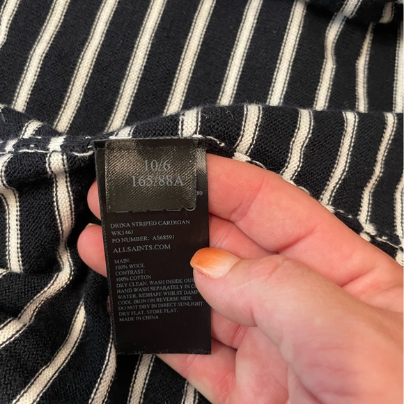 All Saints Drina Wool Striped Sweater Cardigan - Picture 7 of 9